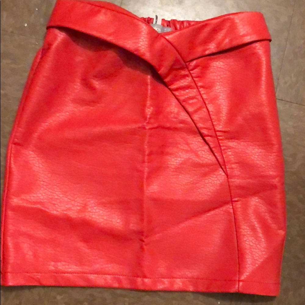 Red Faux leather skirt